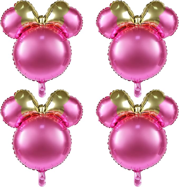 4 Pcs Bear Foil Balloons, 24'' Mylar Balloon for Birthday Party Decorations Jumbo Bear Head Aluminum Foil Balloons Party Favors Supplies (Pink)