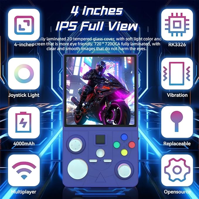 DC40V Handheld Game Console 4.0inch 720*720 IPS 1:1 Screen 4000mAh RK3326 Linux Game Console Indigo-64