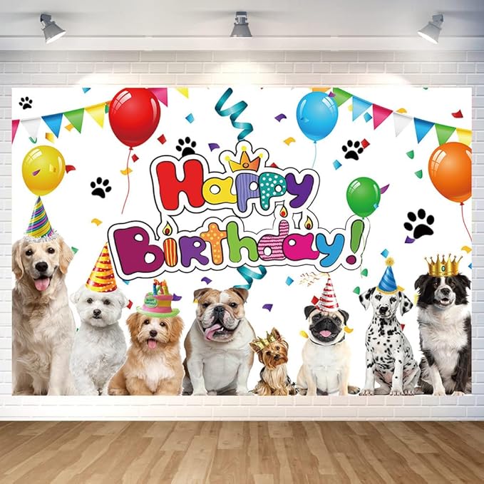 Dog Birthday Backdrop, Polyester, 70.8 x 47.2 Inch, Includes Backdrop Banner and 20 feet Long String, for Home Indoor Outdoor Decorations Supplies