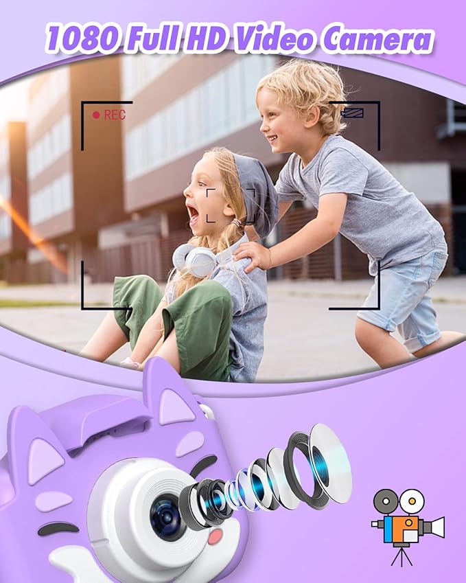 Kids Selfie Camera,Birthday Gifts for Boys Age 3-9,HD Digital Video Cameras for Toddler,Toy for 3 4 5 6 7 9 Year Old Teens with 32GB SD Card,Kids Toys Gifts for Birthday (Purple)