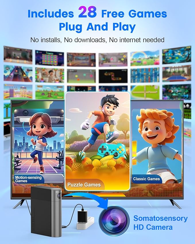 Motion Video Game Console for Kids & Adults, Plug & Play AR Camera Games for TV, for Indoor Physical Play & Interactive Family Fun. Great for Family Game Night, Playtime, and Playdates