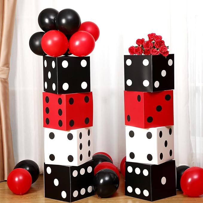 68 Pcs Casino Party Boxes Balloon Poker Cards Decoration-16 Pcs 11 in Casino Dice Favor Boxes 16 Jumbo Playing Cards 36 Balloons for Game Night Birthday Grad Prom Party Supplies(Multicolor)