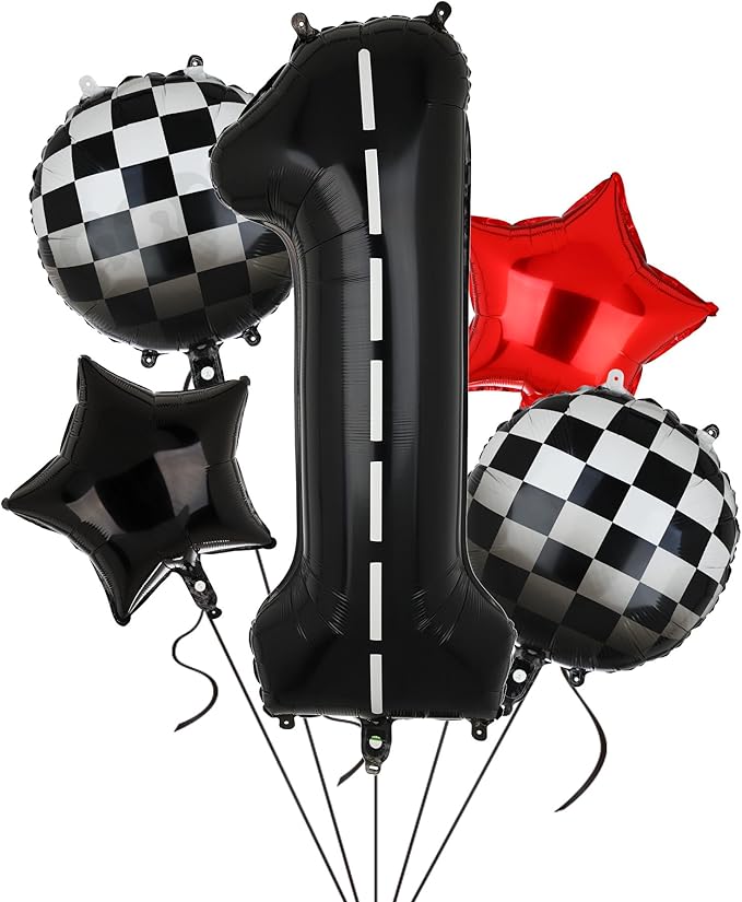 Race Car Birthday Balloons 40 Inch Racetrack Number Balloon 1 Black Baby Shower Boys 1st Birthday Race Car Theme Party Decor Supplies Mylar Balloon 5 Pcs