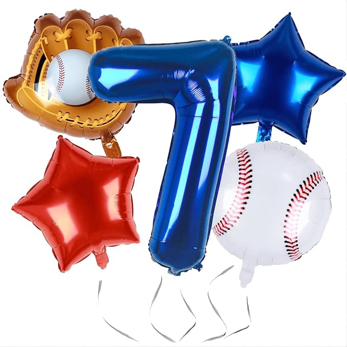 Baseball Balloons 7th Birthday Decorations for Boys | Baseball Birthday Decoration Sports Theme Party Supplies, 32Inch Foil Mylar Number 7 Balloon Navy Blue Red White Sports Balloon Arch Kits
