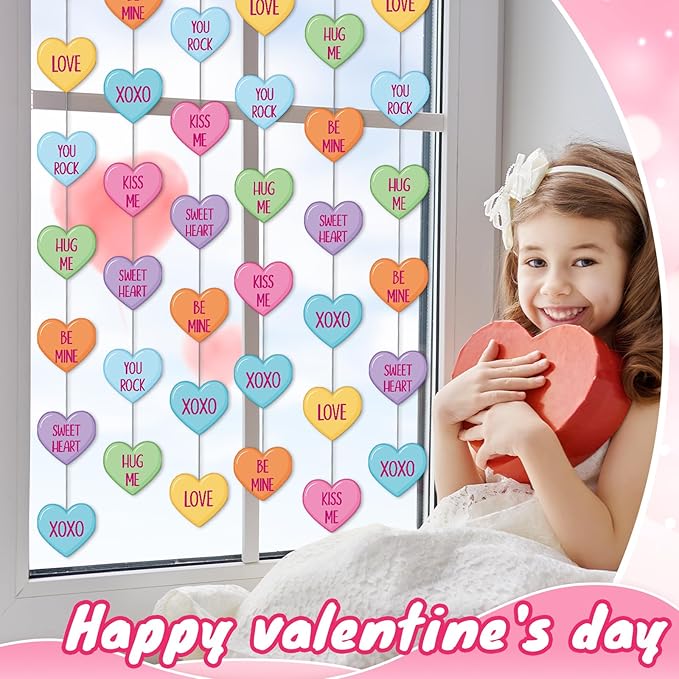 Capoda 8 Pcs Valentines Day Candy Heart Decorations Valentine Paper Heart Garland Decor Colorful Love Hanging Banners for Sweet Day Wedding Anniversary Birthday Party Supplies