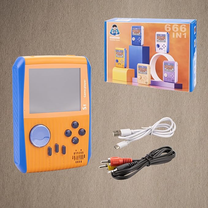 Retro Game Console Handheld, Mini Handheld Game Console for Kids with 666 Classic Retro Games, 1020mAh Rechargeable Battery, 3 Inch Screen Gameboy, Birthday for Boy Girl (Orange)