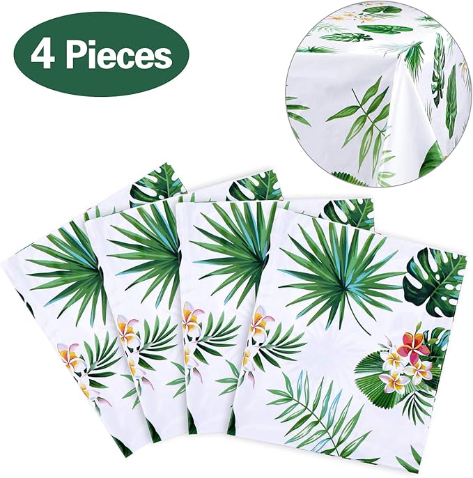 4 Pack Hawaiian Luau Tablecloths for Party Decoration, Hawaii Disposable Plastic Rectangular Table Covers, Aloha Tropical Palm Leaves Table Cloth, Summer Beach Kids Birthday Cocktail Party Supplies