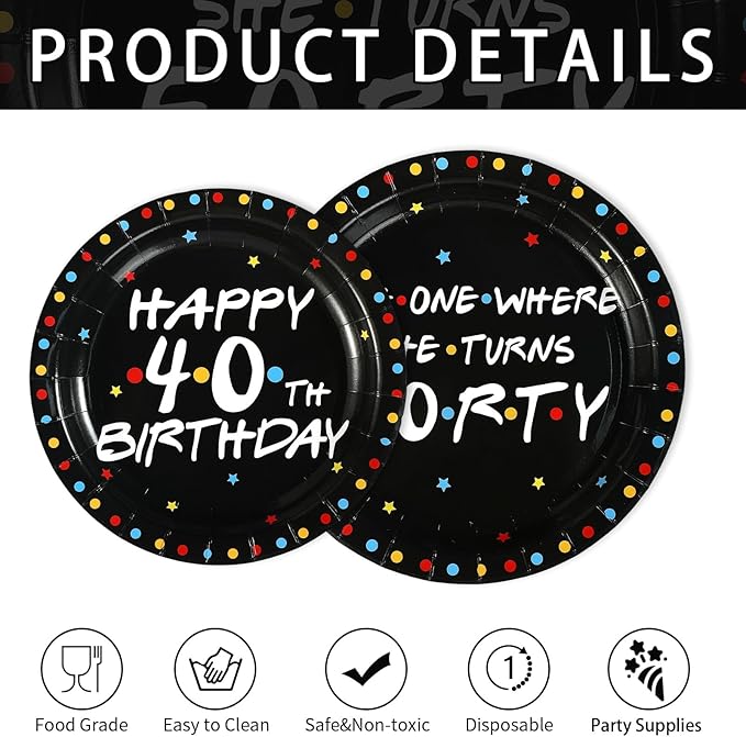 Grencian 72Pcs iFriends Themed Birthday Party Decorations 40th Birthday Plates The One Where She Turns 40 Tableware Set for Women 40 Year Old iFriends TV Show Fans Party Decorations