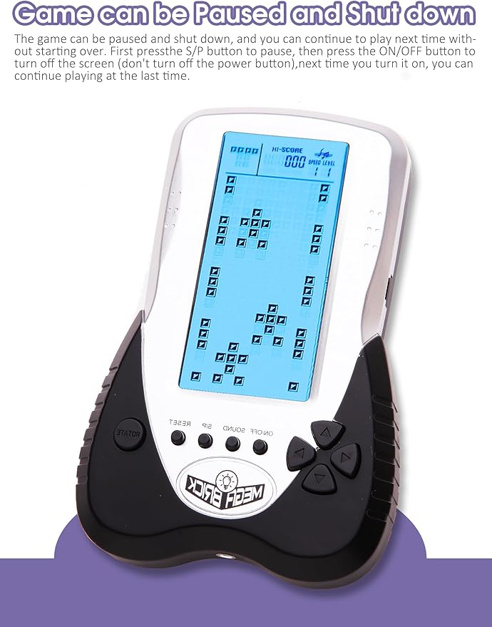 New Retro Block Brick Game Console Large Screen Blue Backlight Brightness can be Adjusted Build in 23 Game Compatible with Lithium Battery/AAA Batteries can Plug in Headphone (Black)