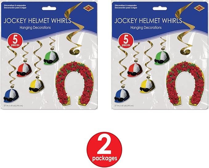 Beistle 10 Piece Derby Day Jockey Helmet Whirls Hanging Spirals for Horse Racing Party Decorations, 37", Multicolor
