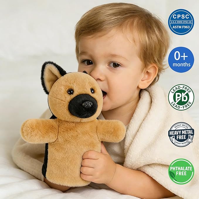 Dog Hand Puppet Plush Toy for Kids Toddlers Educational Animal Puppet for Storytelling Pretend Play Birthday German Shepherd