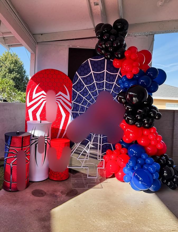 Black Red and Blue Balloons Arch Garland Kit, 106pcs Spider Theme Balloon Arch Kit with Starburst Foil Balloons, Hero-Themed Party Decorations and Birthday Backdrop for Boys