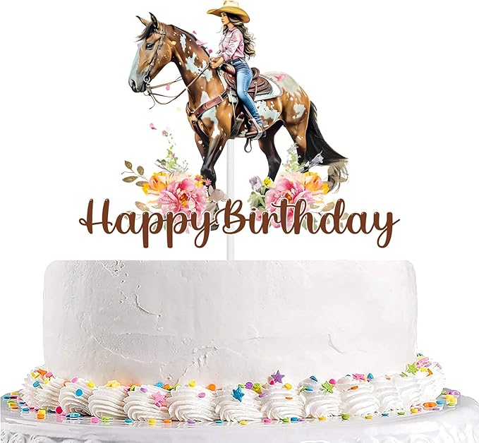 Cowgirl Birthday Cake Topper - Western Cowgirl Happy Birthday Cake Topper for Cowgirls Girls Women' Birthday Party Supplies - Horse Cake Toppers