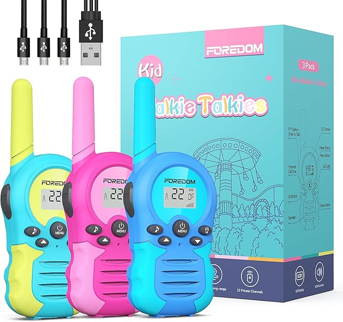 FOREDOM Rechargeable Walkie Talkies for Kids Walkie Talkies Long Range for Boy & Girl Age 3 to 12 Year Old Birthday Toys - 3 Pack