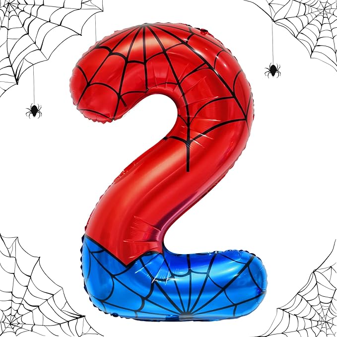 Spider Web Number 2 Balloon Birthday Decoration, Superhero Themed 40in Giant Mylar Number Party Supplies