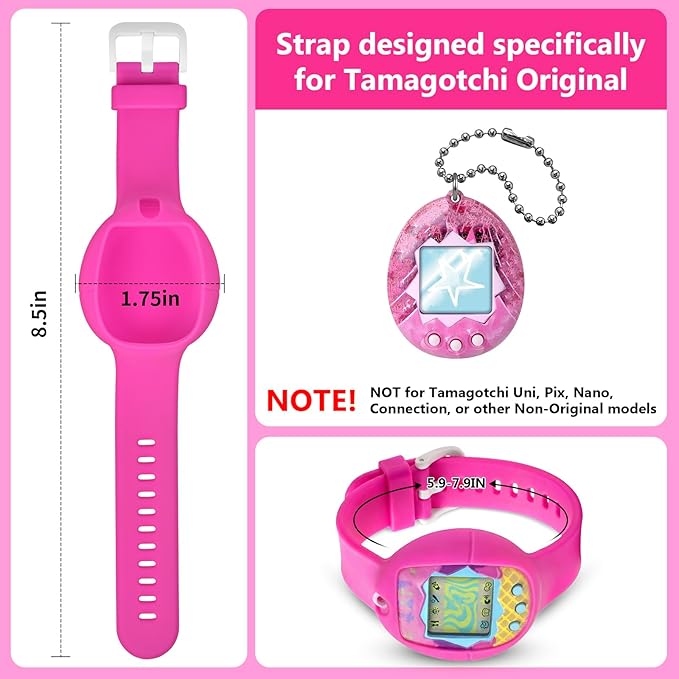 Soft Silicone Wristband for Tamagotchi Original, for Gen 1/2, Neon, Retro Flowers, 90s, Fresh Strawberry, Adjustable Anti-Drop Strap for Kids, Teens, Adults, Parents & 90s Nostalgia Lovers (Rose Red)
