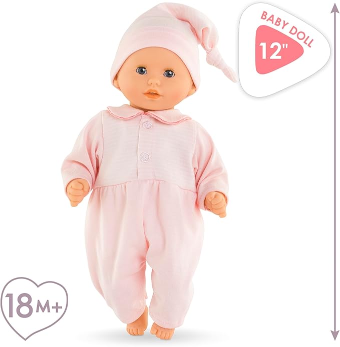 Corolle Bébé Calin Charming Pastel - 12" Soft Baby Doll with Vanilla Scent, Pink Outfit & Sleeping Eyes for Girls Ages 18 Months+, Cute Reborn Realistic Baby Dolls for 2 Year Old Girls