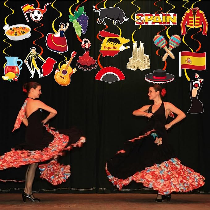 Spanish Hanging Swirls 20Pcs Spanish Birthday Hanging Decorations Spain Theme Fiesta Ceiling Swirls Spanish Party Hanging Streamers for Española Flamenco Bullfight Party Supplies