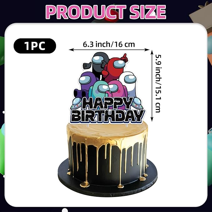 25Pcs Among Game Birthday Party Supplies Pack Includes 1 Cake Topper 24 Cupcake Toppers for Among Game Party Supplies