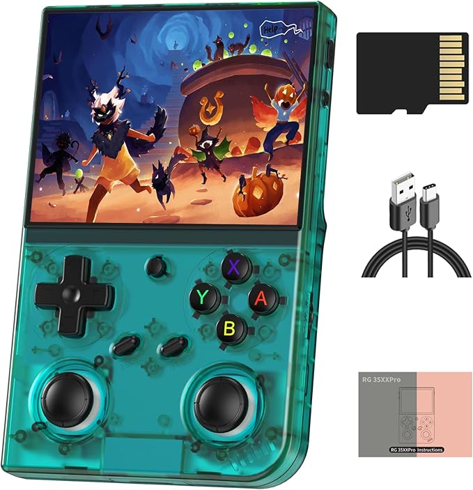 RG35XX Pro Retro Handheld Game Console 3.5-inch IPS Screen 64GB Card RG35XX Pro Linux OS Player 3200mAh Battery Compatible with Bluetooth WiFi RG35XXPro Teal T