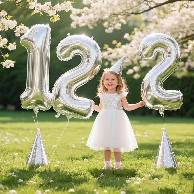 40 Inch Silver Number 12 Digital Balloon,Jumbo Mylar Foil Helium Balloon for 12 Balloons for Birthday Party,Wedding Anniversary Party Decorations