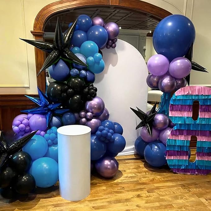 Black Purple Blue Balloon, 60 PCS Outer Space Balloons, 12Inch Metallic Navy Blue Purple Black Balloon Pearl Purple Blue Confetti Latex Balloons for Kids Boys Astronaut Space Birthday Party Decoration