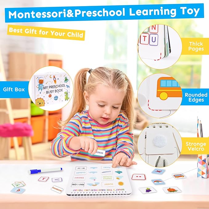 Mallify Busy Book for Toddlers 1-3, Preschool Learning Activities 30 Themes Kids Binder and Early Learning Toys, Montessori Toys for 3 Year Old, Autism Learning Materials and Tracing Coloring Book
