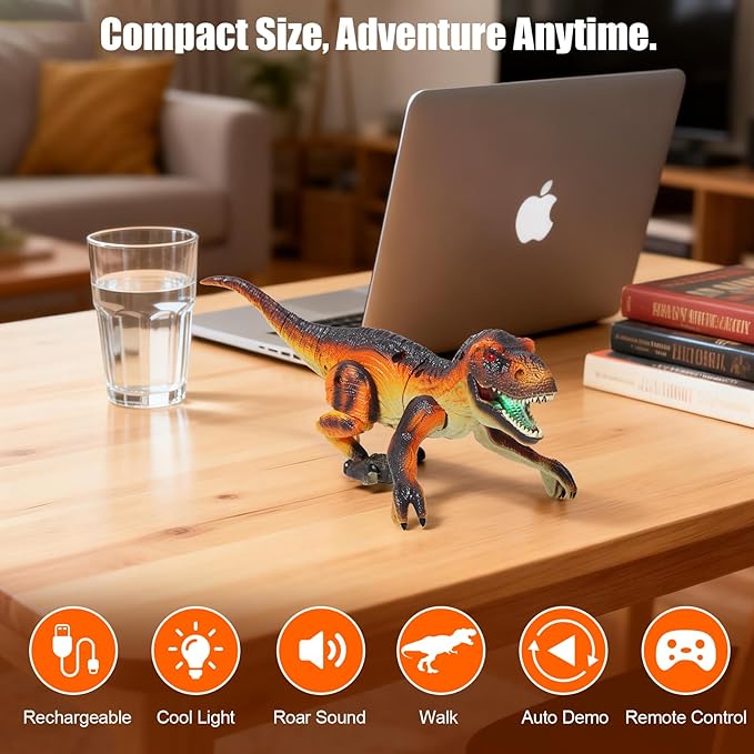 Remote Control Robot Dinosaur Kids Toys Idea for Boys 5-7, 8-10, 8-12 to Play on The Desktop - Cute Small Realistic RC Walking Dinosaurs with Sounds and Lights
