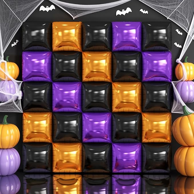 Black Orange Purple Foil Balloon Wall,25Pcs Double Sided Balloons Backdrop Helium Polyester Balloon Tunnel Arch Garland Kit for Halloween Birthday Bridal Anniversary Baby Shower Party Decorations