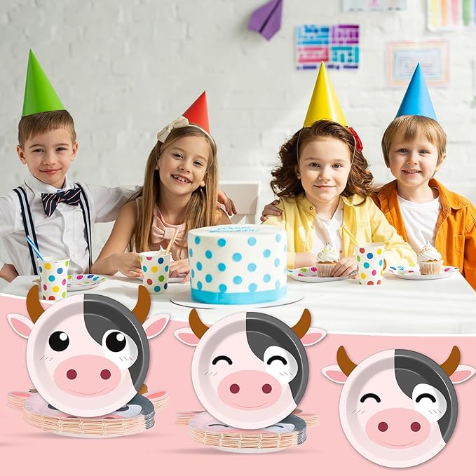 50 Count Cow Paper Plates Cow Print Baby Shower Plates Farm Animal Birthday Disposable Plates Zoo Theme Party Supplies Dinnerware Cow Cake Plates for Gender Reveal Boy Girl Kids Party Decorations