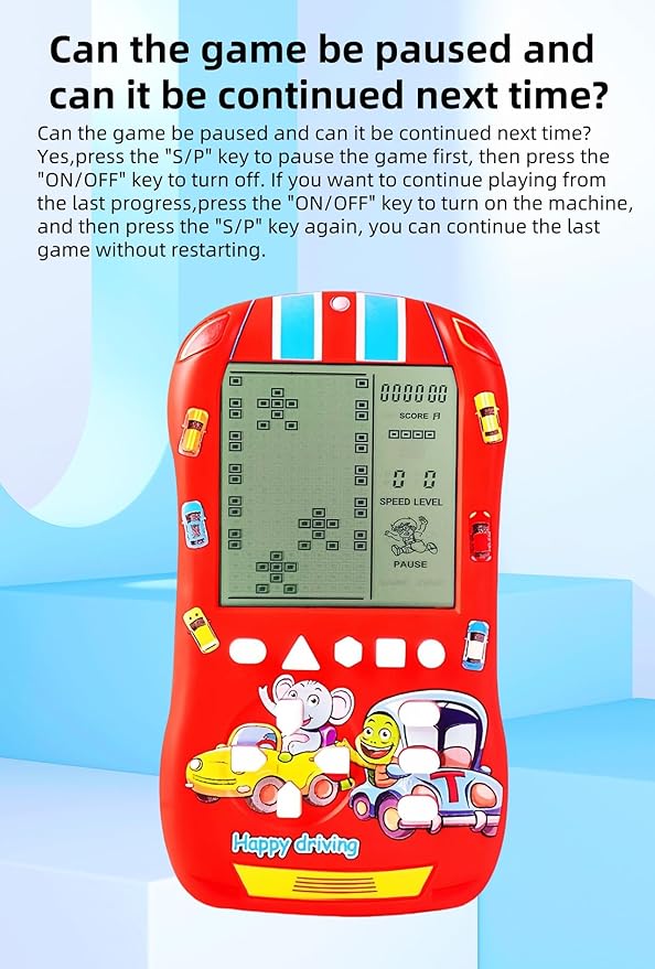 Sports Car Appearance Block Game Console Big Screen Built-in 23 Brick Games 824 Modes Adjustable Speed/Difficulty 70s/80s/90s Handheld Game Decice Kids/Teens/Birthdays (Blue)
