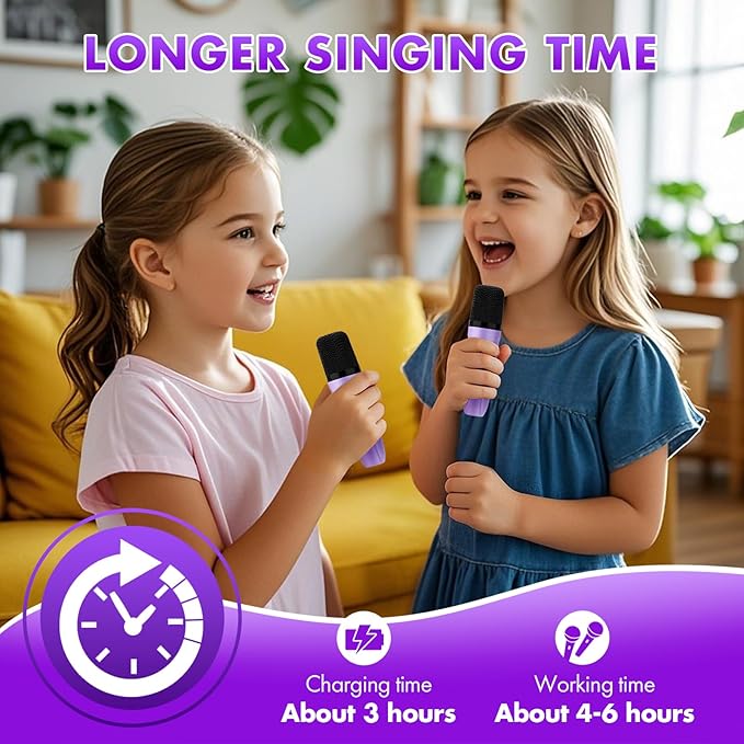 Mini Karaoke Machine Gifts for Kids Adults, Portable Karaoke Speaker with 2 Wireless Microphones, Kids Microphone with Speaker and LED Light, Birthday Gifts for Girls Boys 3-12+ Year Old (Purple)