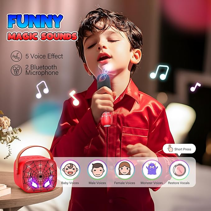 Mini Karaoke Machine Toys Gifts: Kids Toys Easter Birthday Gifts for 4 5 6 7 8 9 Years Old Girl Boy Basket Stuffers LED Portable Bluetooth Speaker with 2 Wireless Microphone Girl Gift Age 3-12+