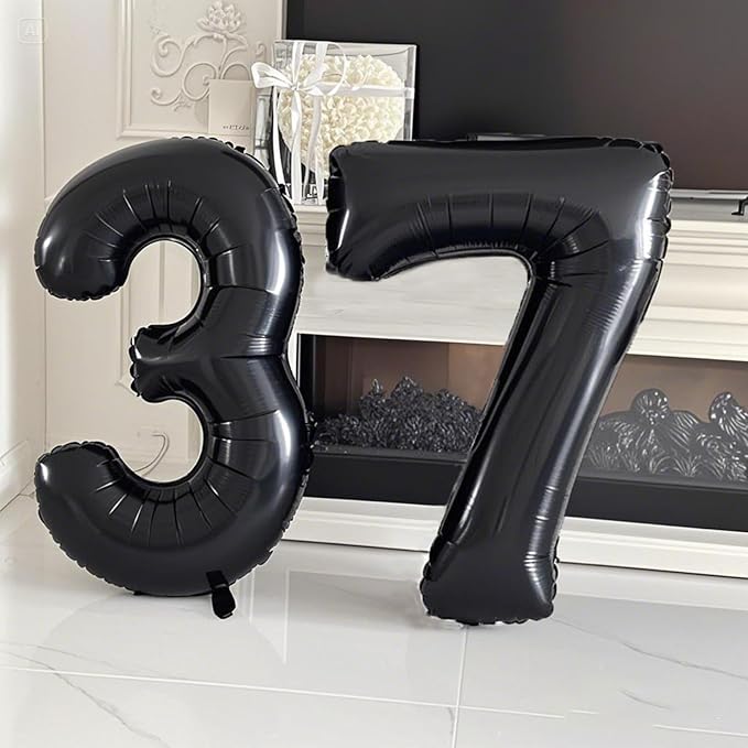 40 Inch Black Number 37 Digital Balloon,Jumbo Mylar Foil Helium Balloon for 37 Balloons for Birthday Party,Wedding Anniversary Party Decorations