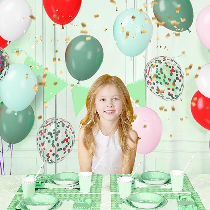 Paready Christmas Balloons, 50Pcs 12 Inch Red, Green, White, Pastel Pink Retro Bean Confetti Balloons for Birthday, Baby Shower, New Year, Christmas Party Supplies