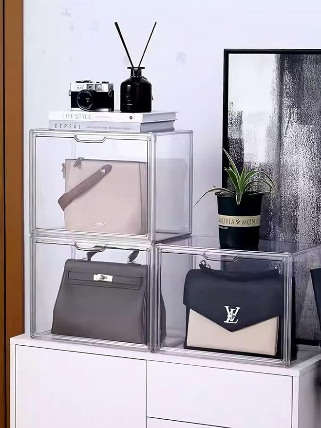 Large Clear Acrylic Display Box with Front Door – Spacious Organizer Case for Collectibles, Skincare, Toys, Office Supplies, 14.17×8.66×10.63 inches Transparent Storage Cabinet