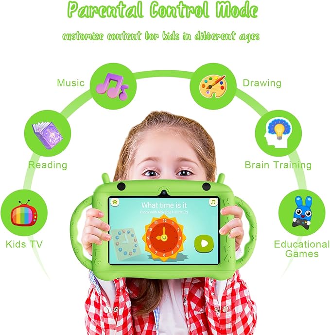 7 inch Tablet for Kids 2-10, Educational Learning Toddler Tablet Android 12 with Shockproof Case, 2GB RAM+32GB ROM, Parental Control, Dual Camera, Gift for Boy Girl