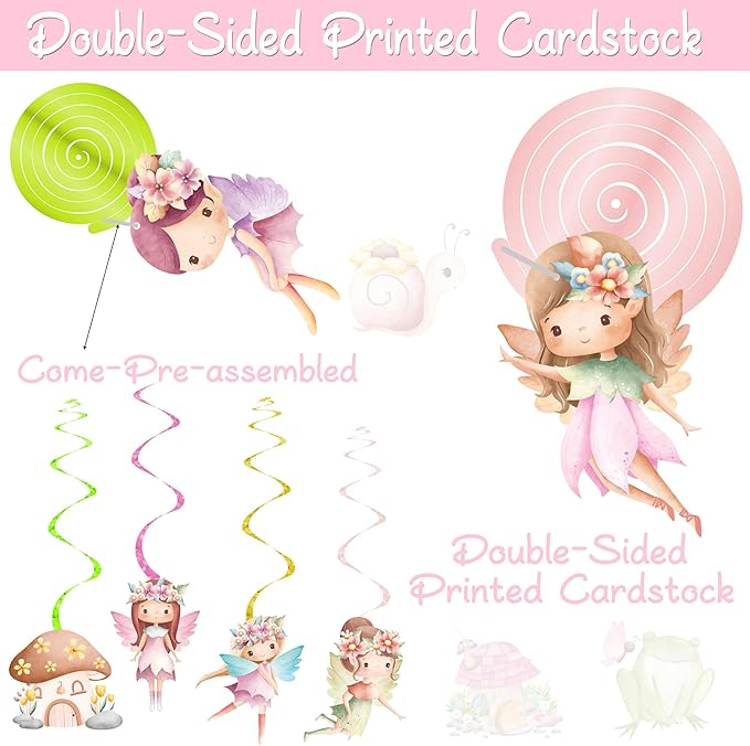 Fairy Hanging Swirls Fairy First Birthday Decorations 20Pcs Fairy Party Ceiling Streamer for Fairy Birthday Party Supplies Flower Fairy Baby Shower Supplies