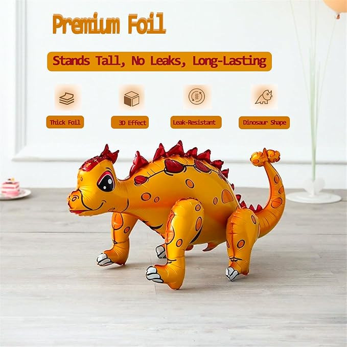 LilyZheng 5-Pack 3D Dinosaur Balloons Self-Standing Foil Balloons Inflatable Dino Party Decorations for Kids Birthday Jurassic Theme Dinosaur Birthday Supplies