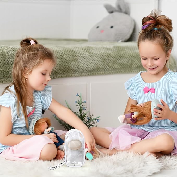 Clear Protective Case Display Accessories for 10cm Plush Doll with Keychain, PVC Hanging Storage Case Cover, Doll Storage Bag, for Figures, Dolls, Collectible Toys(White)