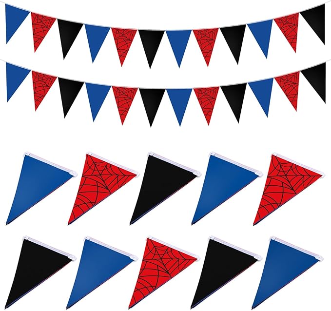 Boao 10 Strips Spider Pennant Banner 98 ft Hero Triangle Flag Cartoon Paper Pennant for Spider Birthday Party Decorations Hero Theme Festivals Wedding Party Supplies Outdoor Home Decor