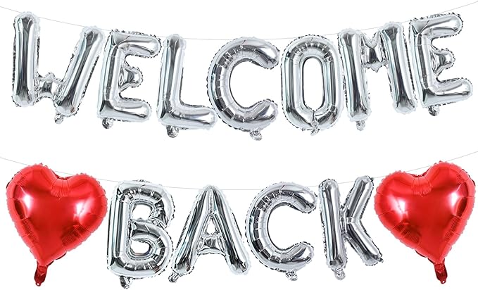 TONIFUL Welcome Back Balloons,16 Inch Silver Welcome Back Foil Balloons Banner Welcome Back Party Decorations for Homecoming Party Decorations House Warming Party Family Gathering Supplies