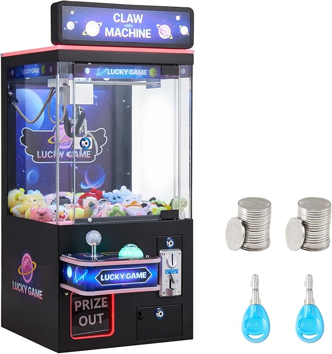 VEVOR Claw Crane Machine, Medium-Sized Arcade Game Machine with Light & Sound, Adjustable Steel Claws, Precise Toy Candy Grabber Prize Dispenser Vending Toy, for Commercial Home Cinema, Black Purple