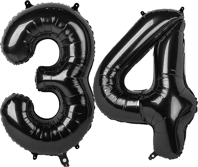 40 Inch Black Number 34 Digital Balloon,Jumbo Mylar Foil Helium Balloon for 34 Balloons for Birthday Party,Wedding Anniversary Party Decorations