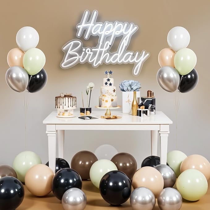 Green Black Grey Balloons, 50Pcs 12 Inches Sage Green Brown Metallic Silver Balloons for Boy Girl Birthday Party Decorations Baby Shower Graduation Party Supplies