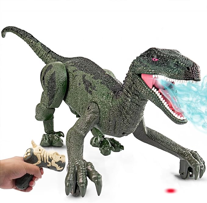 Remote Control Dinosaur, Dinosaur Toys for Kids 3-5, 5-7, 2.4GHZ, Walking,Rechargeable, 3D Eyes, 3 Sound Effects, Demo Function, Interactive Dino with Light Roar Spray (Large)