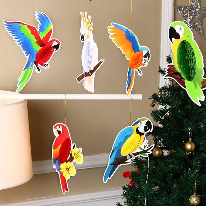 Blulu 10 Pieces Tropical Birds Honeycomb Paper Cutouts, Parrot Honeycomb, Hawaiian Summer Beach Luau Party Hanging Decorations for Tiki Bar Luau Summer Party Home Classroom Supplies