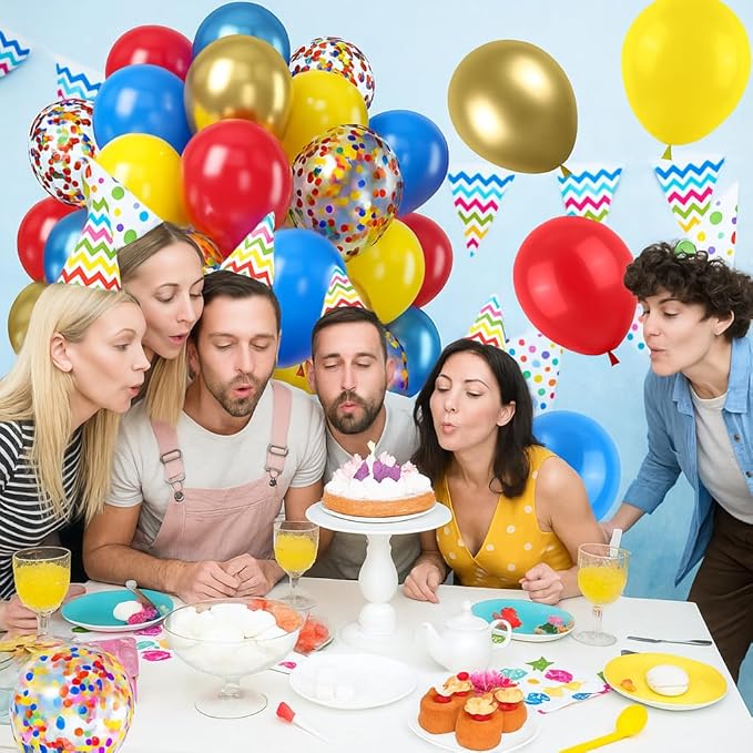 Red Blue Yellow Balloons, 50PCS 12Inches Metallic Blue Gold Latex Balloons with Confetti Party Balloon for Kids Birthday Baby Shower Graduate Party Decorations