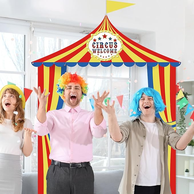 Preboun 3 Pcs Circus Tent Decorations Carnival Circus Theme Party Decorations Carnival Tent Banner Striped Pennant for Clown Theme Birthday Party Classroom Supply