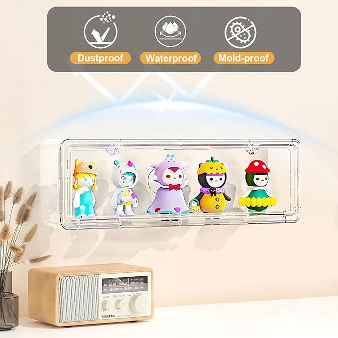 Wall-Mounted Clear Display Case for Figures, Acrylic Storage Organizers Box with Magnetic Door, Wall Dustproof Showcase for Collectibles Action Figure(1, Small-Wide)